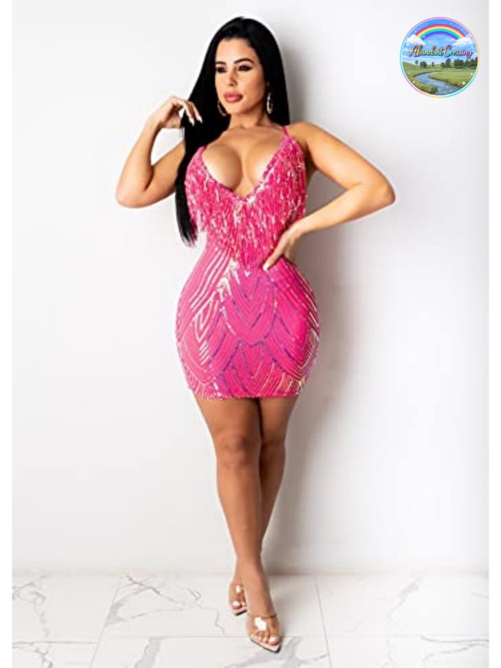 Sequin Bodycon Mini Dress Deep V-Neck Backless Spaghetti Straps Clubwear